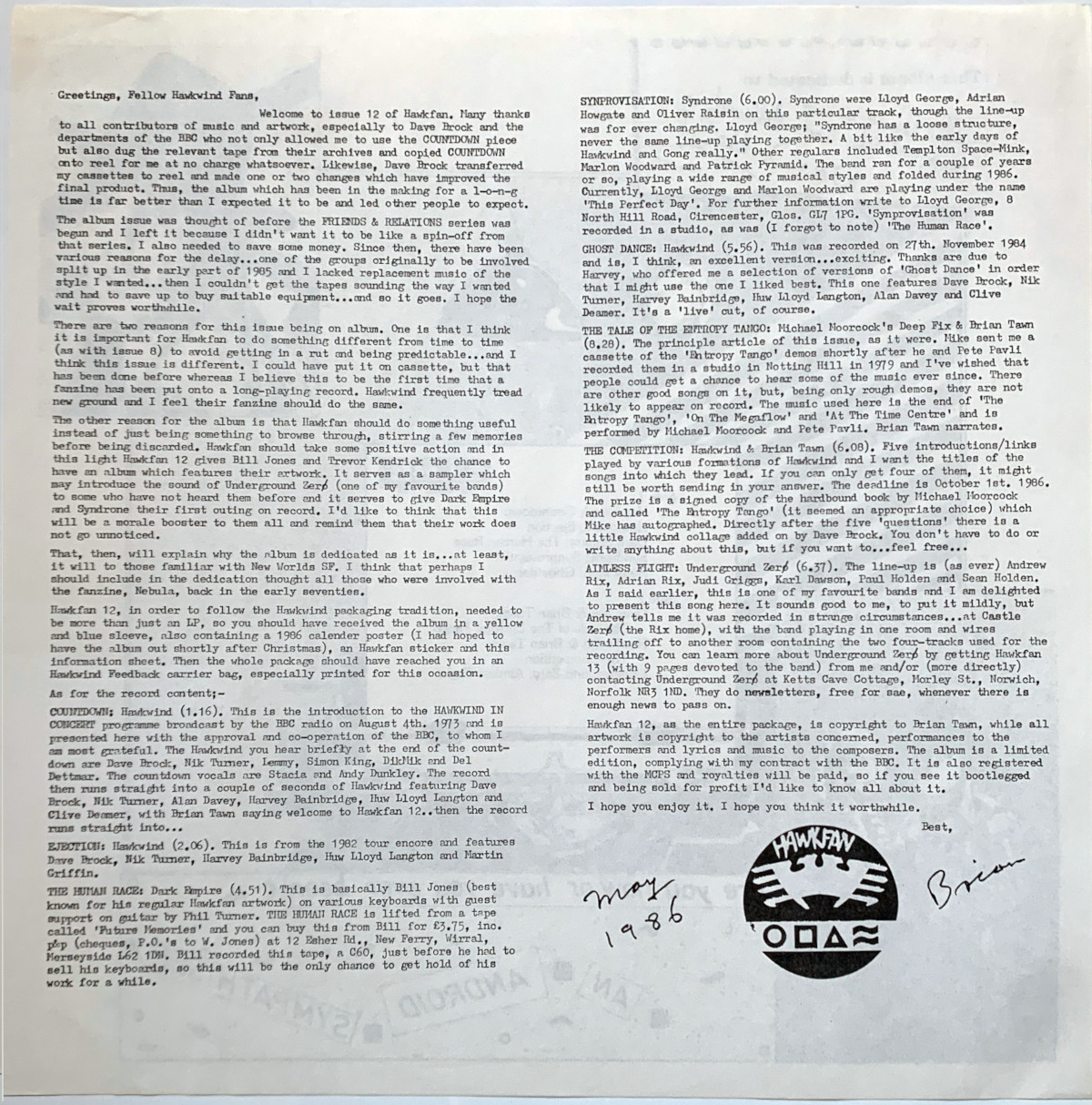 HAWKWIND / HAWKFAN 12